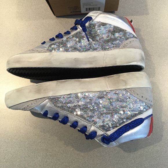 Golden Goose Mid Star Sneaker Silver Paillette NIB - Picture 6 of 8